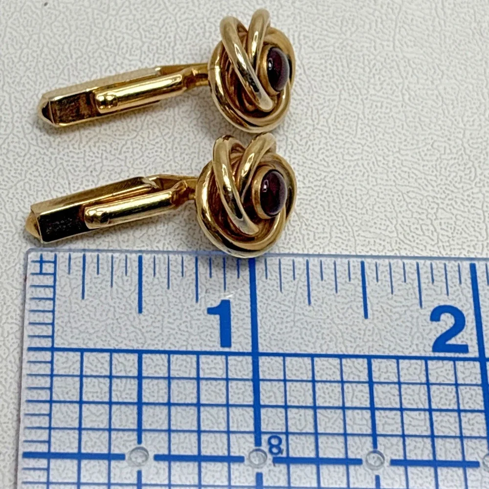 Vtg 50's SWANK Cufflinks Red Jeweled Stone Gold Tone Knot Grandpa Dressy Office